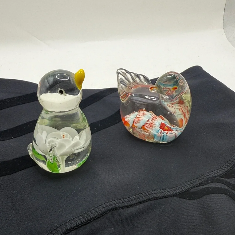 Vtg Glass Bird Duck Swan Chicken Figurine Paperweight Decor Collectible Floral